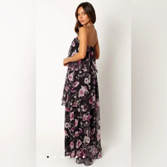 COPY - Petal & Pup BLOOM STRAPLESS MAXI DRESS - BLACK FLORAL NWT - Picture 2 of 7